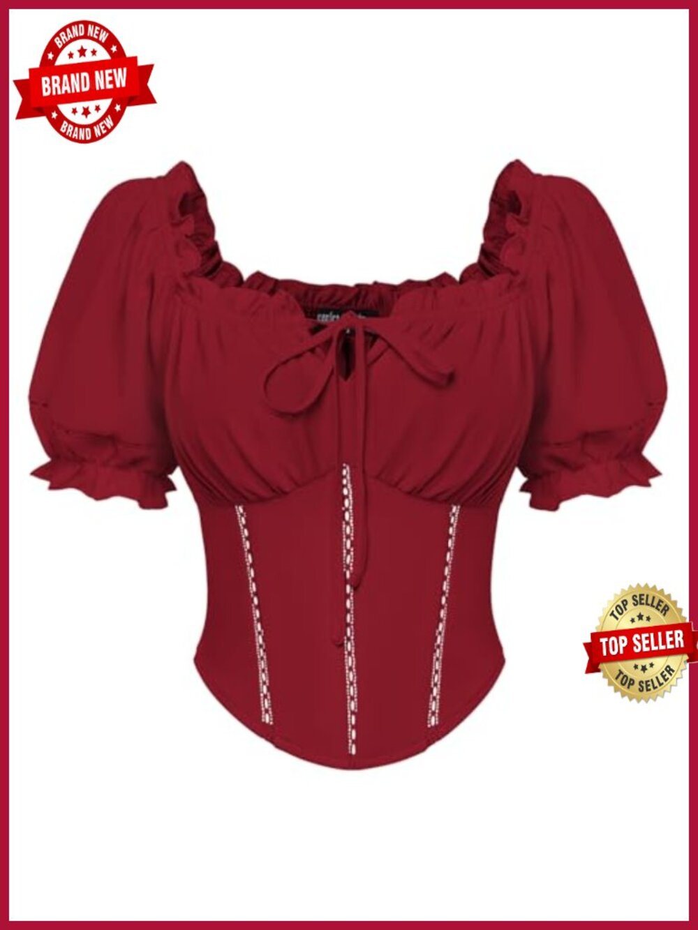 Vintage Corset Top Renaissance Blouse Off Shoulder Puff Sleeves Square Neck